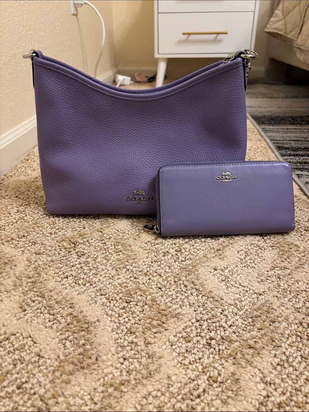 EUC Coach Lavender Pebbled Leather Shoulder Bag with Matching Wallet